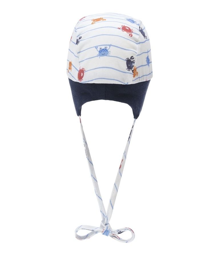 Czapka z daszkiem chłopięca, wiązana, biała, kraby, Döll