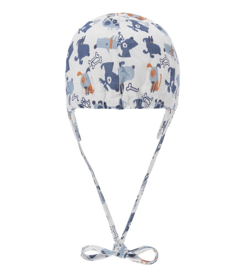 Czapka z daszkiem chłopięca, wiązana, biała, pieski, Döll