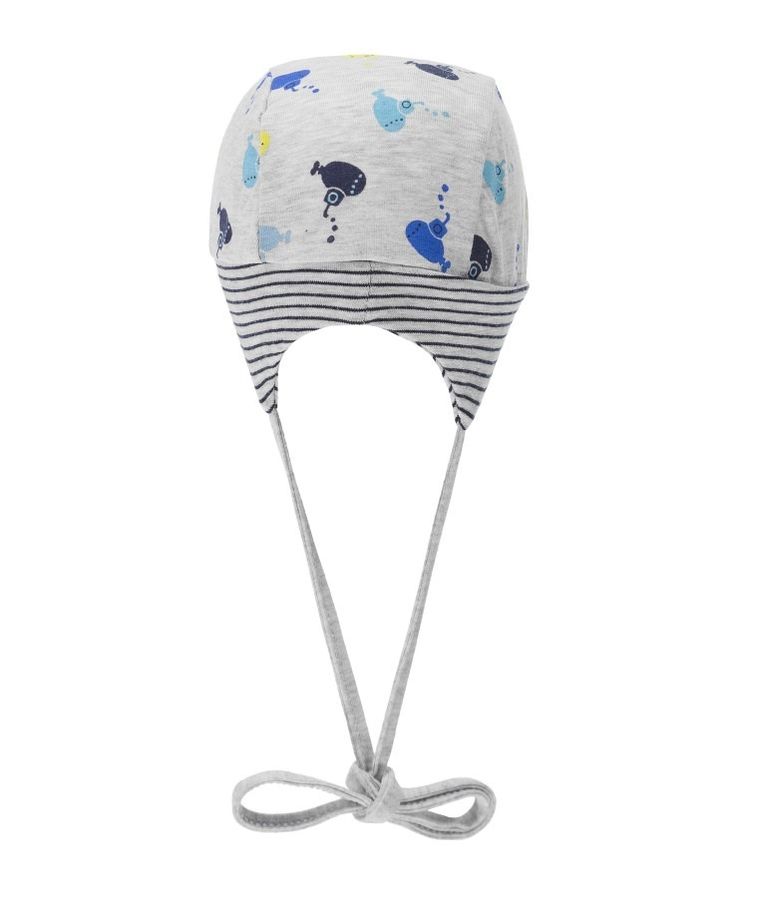 Czapka z daszkiem chłopięca, wiązana, szara, łodzie podwodne, Döll
