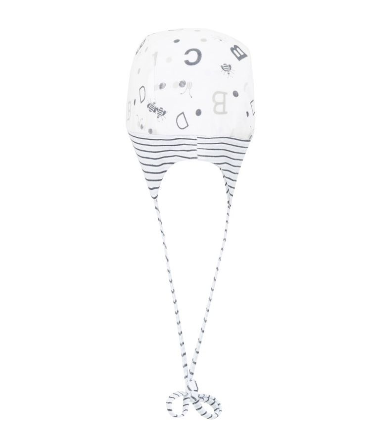 Czapka z daszkiem niemowlęca, wiązana, literki, biała, Döll