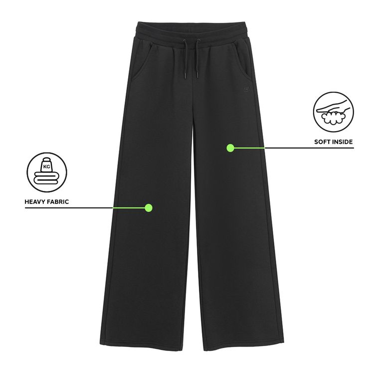 Czarne spodnie dresowe z szerokimi nogawkami NOWEAR