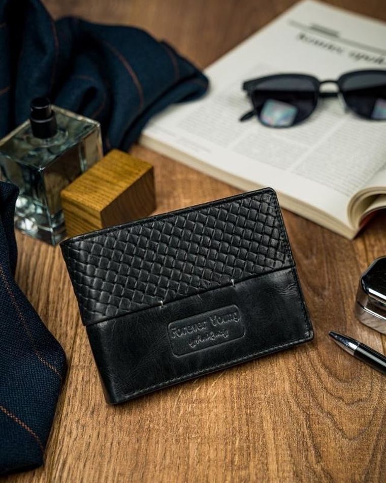 Czarny portfel męski skórzany, Forever Young