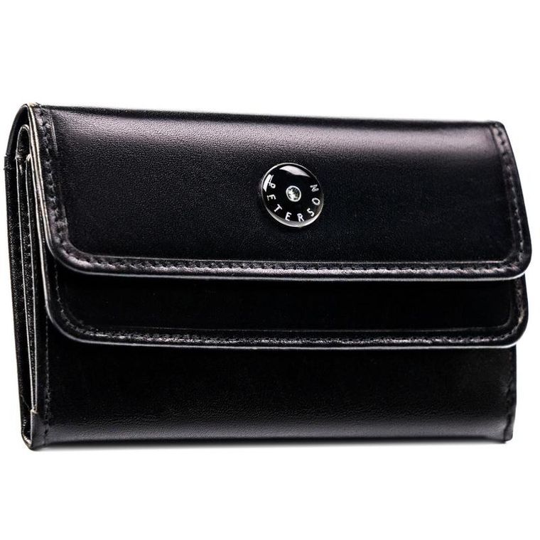 Czarny, skórzany portfel damski na zatrzask - Peterson