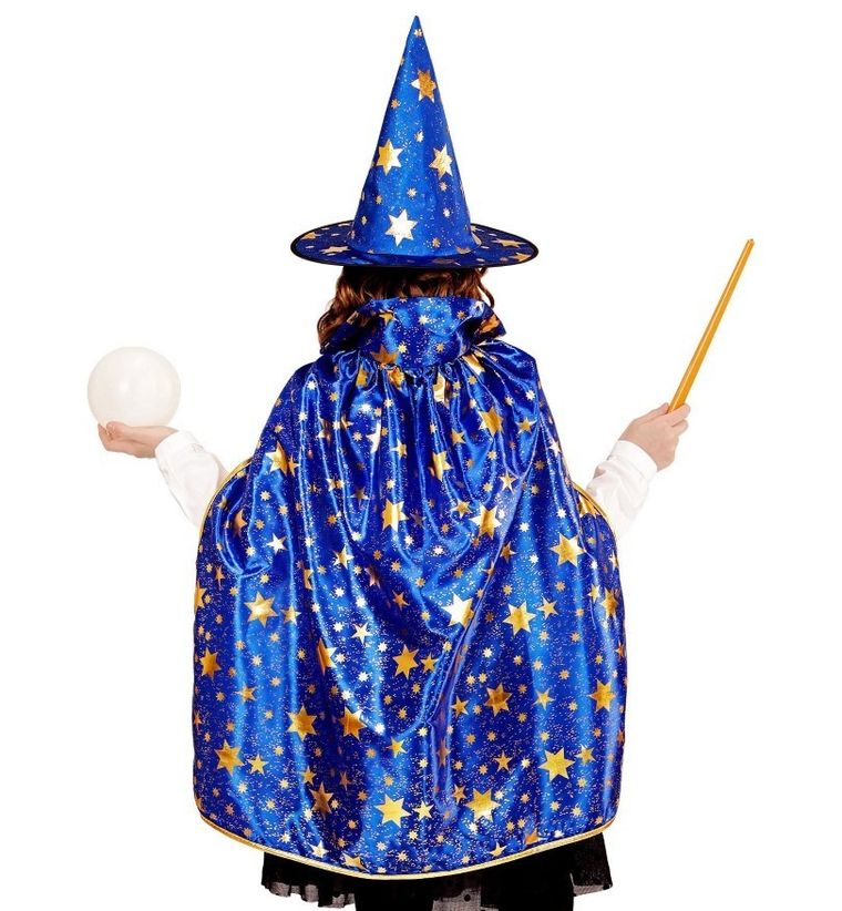 Czarodziej, strój, peleryna z czapką, 70 cm