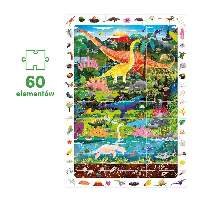 CzuCzu, Dinozaury, puzzle obserwacyjne, 60 elementów + plakat