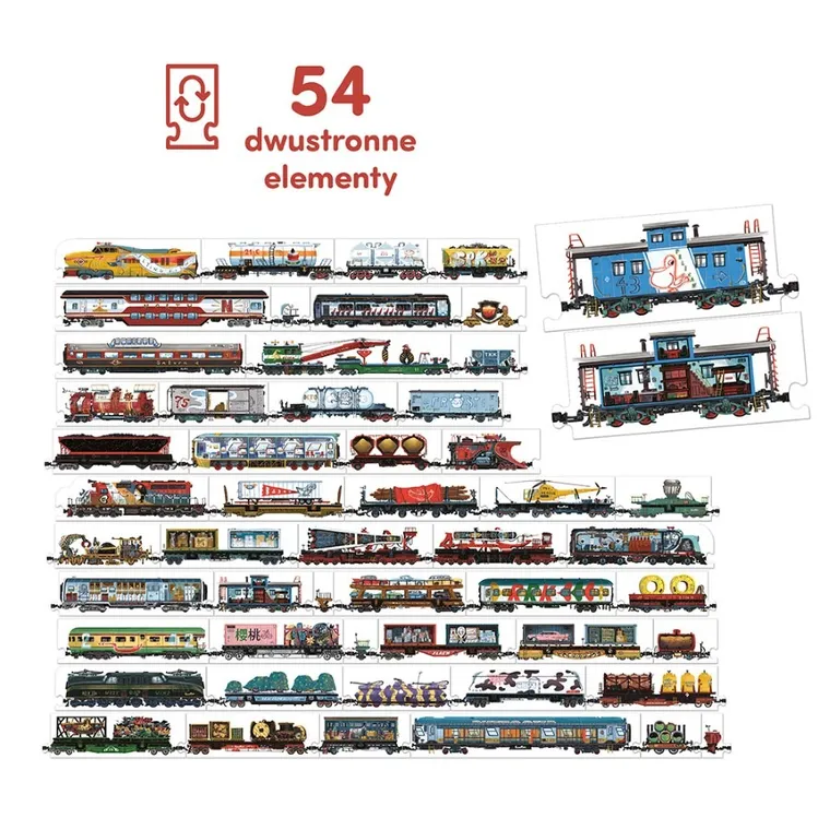 CzuCzu, Pociągi, puzzle dwustronne, 54 elementy