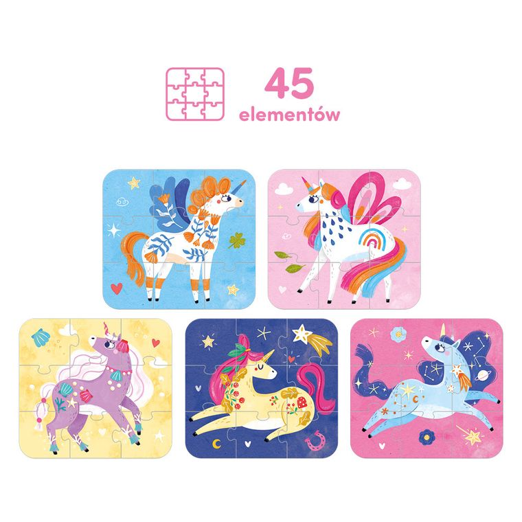 CzuCzu, Puzzle, Baśniowe jednorożce, 3+, 5 x 9 el.