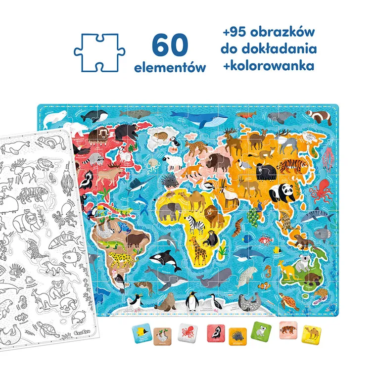 CzuCzu, puzzle małego odkrywcy, Zwierzęta Świata, 60 elementów