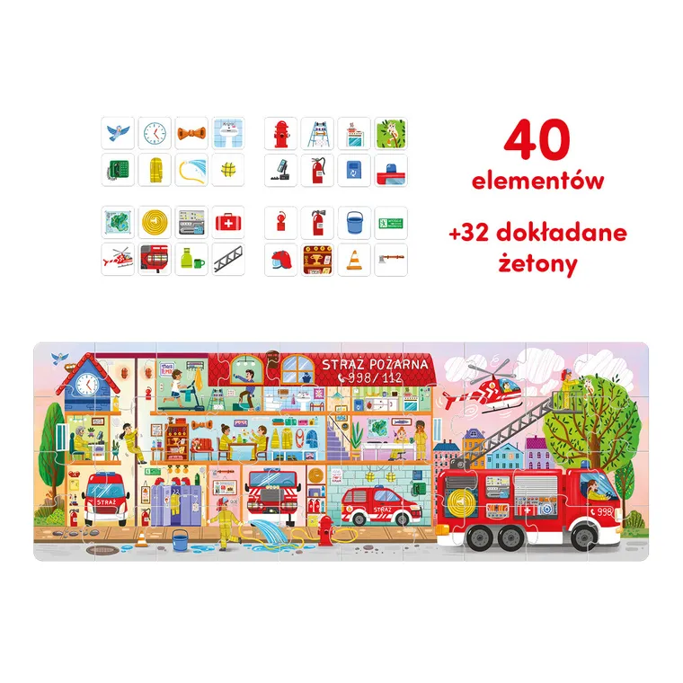 CzuCzu, Tak działa Straż pożarna, puzzle, 40 elementów, plakat z ciekawostkami, dla dzieci 3+, 4+