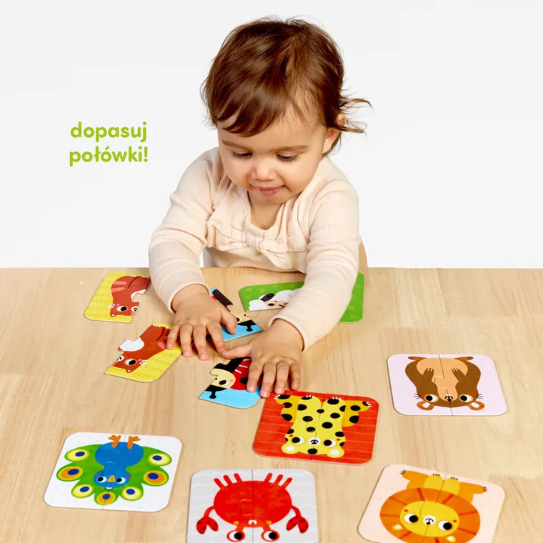 CzuCzu, Układam połówki, Zwierzątka, pierwsze puzzle, dwuelementowe, dla dzieci 18 mies.+