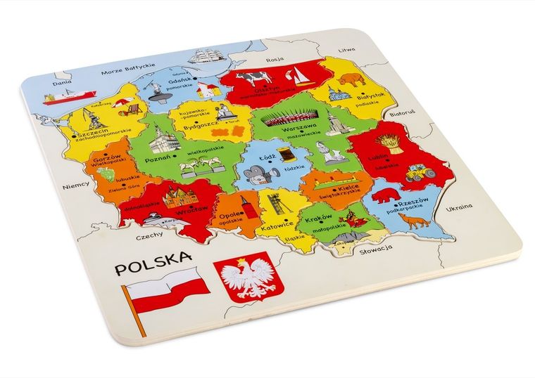 Daffi, Mapa Polski, puzzle drewniane, 16 elementów