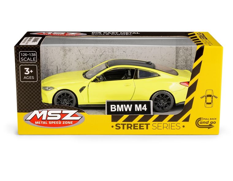 Daffi, MSZ, BMW M4, pojazd, model metalowy, żółty, 1:32