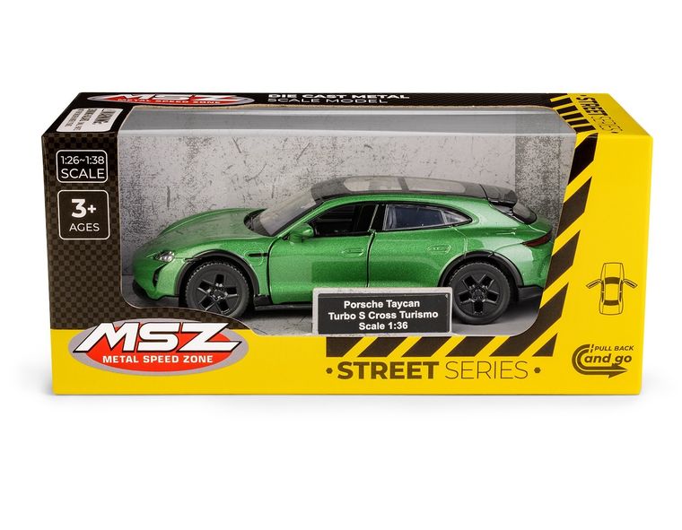 Daffi, MSZ, Porsche Taycan Turbo S Cross Turismo, pojazd, model metalowy, zielony, 1:36