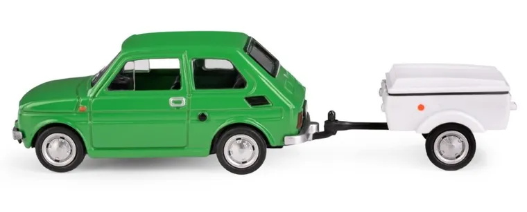 Daffi, Niewiadów, Fiat 126p z krótką przyczepką, pojazd, model metalowy, 1:43, zielony