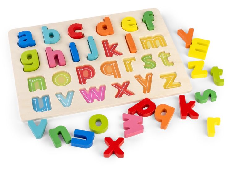 Daffi, układanka drewniana, alfabet, małe litery, 26 elementów