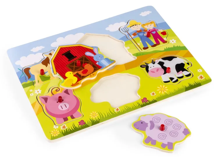 Daffi, układanka drewniana rączką, farma, 6 elementów