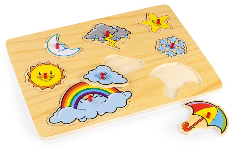Daffi, układanka drewniana z rączką, pogoda, 8 elementów