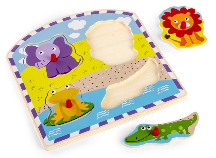 Daffi, układanka drewniana z rączką, safari, 4 elementy