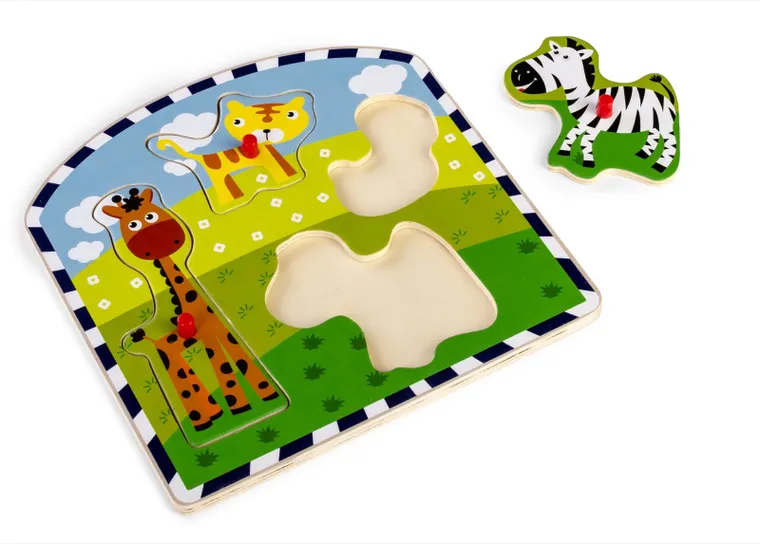 Daffi, układanka drewniana z rączką, safari, 4 elementy