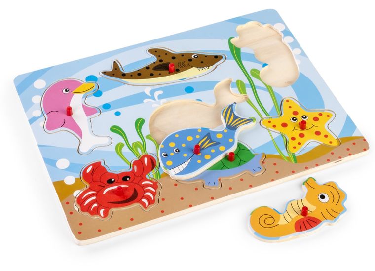 Daffi, układanka drewniana z rączką, zwierzęta morskie, 7 elementów