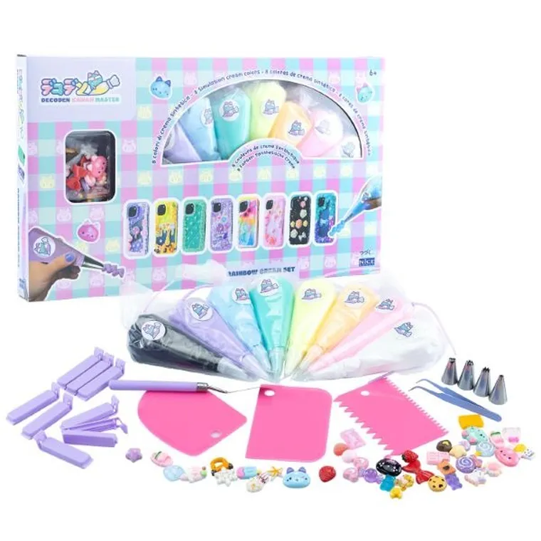 Decoden, tęczowy zestaw z kremową masą 3D do dekoracji, zestaw kreatywny