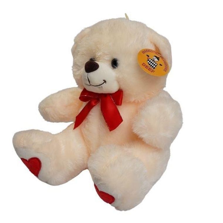 Deef, Miś, maskotka, kremowy z czerwoną kokardką