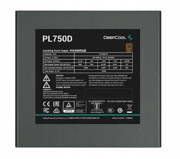 DeepCool, zasilacz, PL750-D, 750W, 80 Plus, Bronze