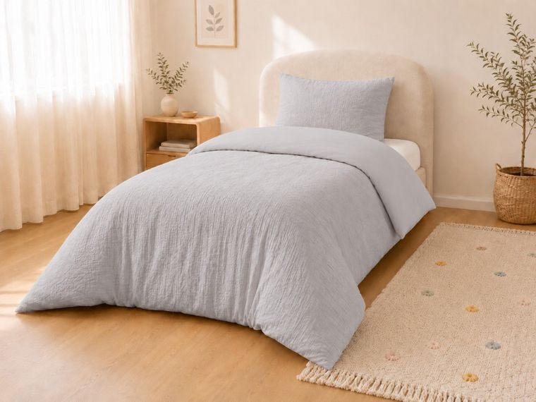 Detexpol, 2-częściowy komplet dwustronnej pościeli, muślin, szary, 100-135 cm