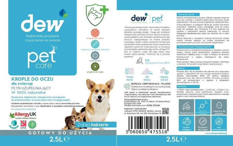 Dew Pet Care, krople do oczu dla zwierząt, 2,5l