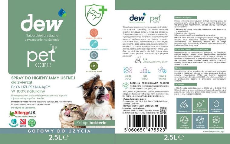Dew Pet Care, środek do pielęgnacji jamy ustnej dla zwierząt, 2,5l