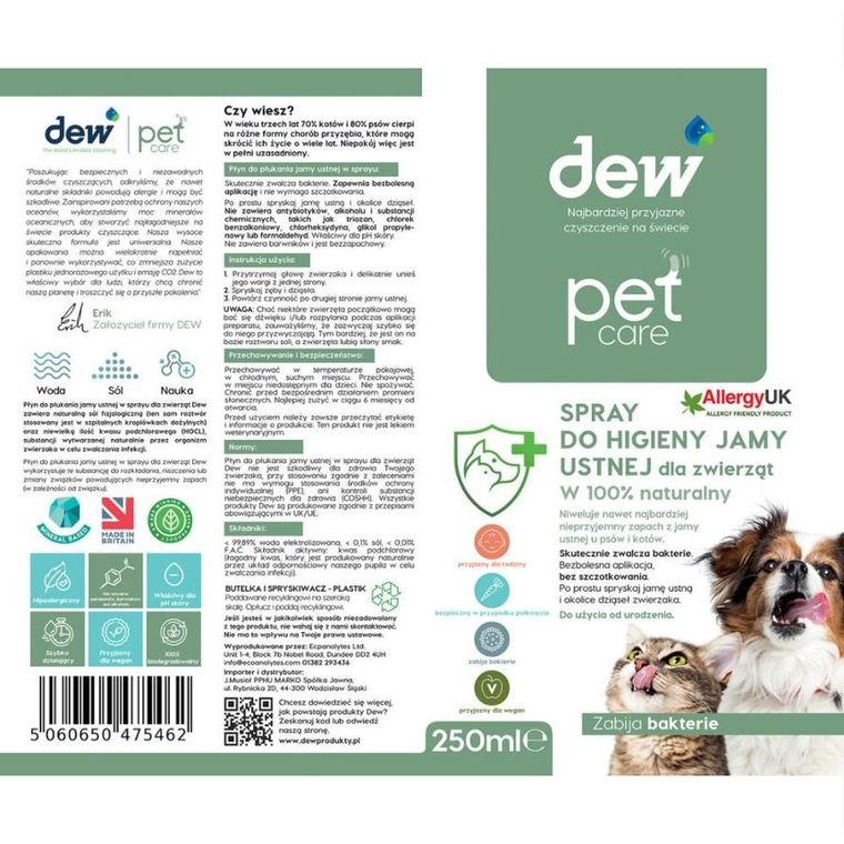 Dew, spray do pielęgnacji jamy ustnej dla zwierząt, 250 ml