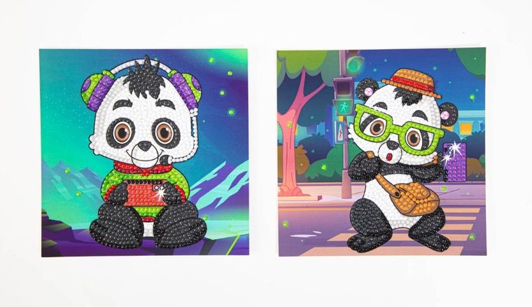 Diamond Dotz by number, diamentowa mozaika, Panda time, 2 obrazki