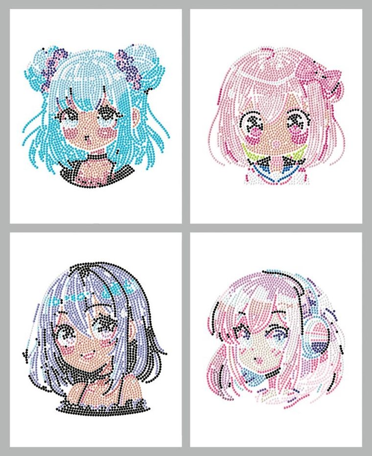 Diamond Dotz, diamentowa mozaika, flokowana, Neon Anime Girls, 4 obrazki