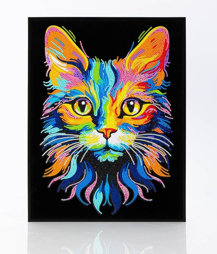 Diamond Dotz, diamentowa mozaika, flokowana, Neon cat