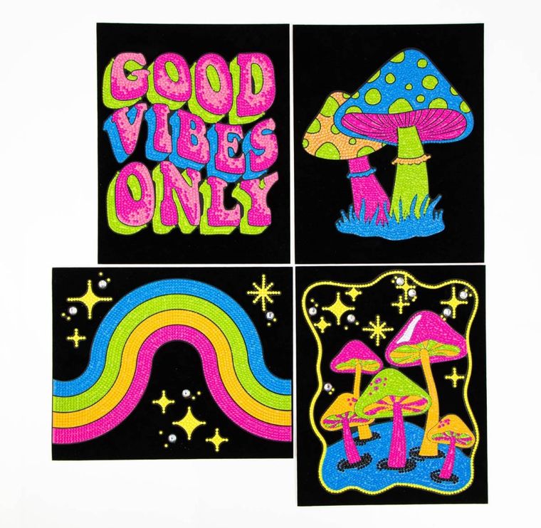 Diamond Dotz, diamentowa mozaika, flokowana, Neon Good vibes, 4 obrazki