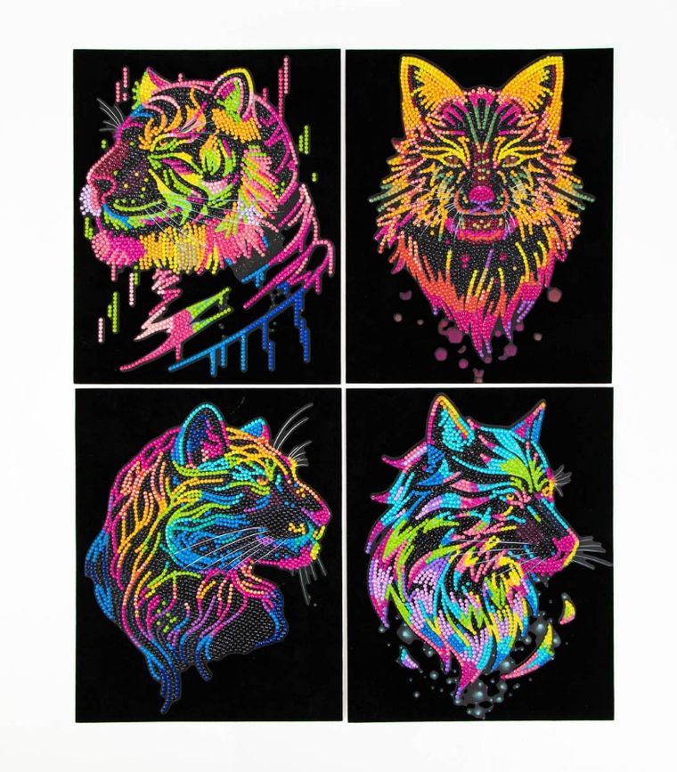 Diamond Dotz, diamentowa mozaika, flokowana, Wild neon, 4 obrazki