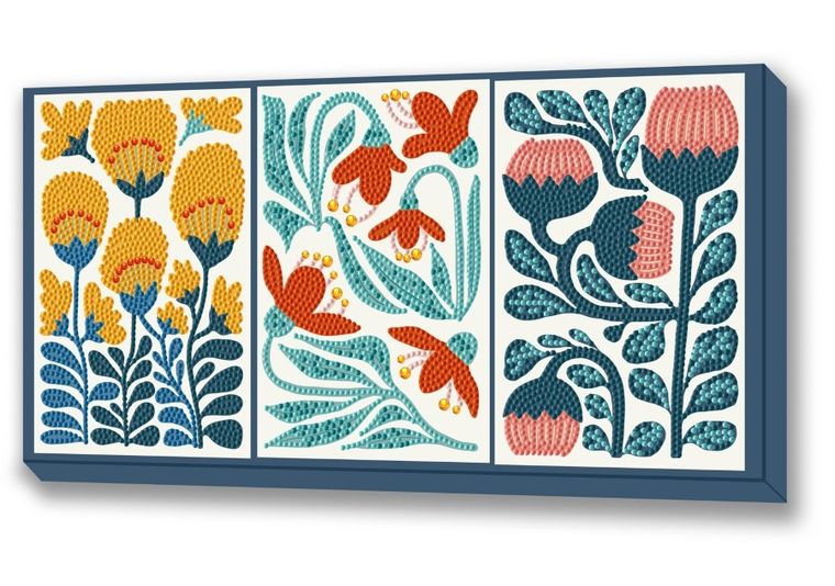 Diamond Dotz, diamentowa mozaika, Modern Floral Triptych