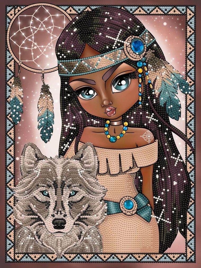 Diamond Dotz, Indian girl with wolf, diamentowa mozaika