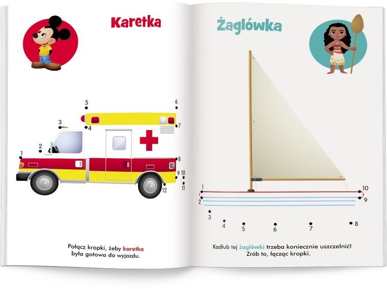 Disney maluch. Połącz kropki. Pojazdy