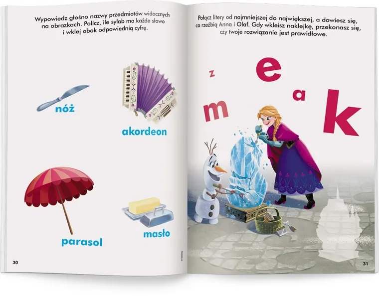 Disney uczy. Kraina Lodu. Ćwiczenia z naklejkami Litery
