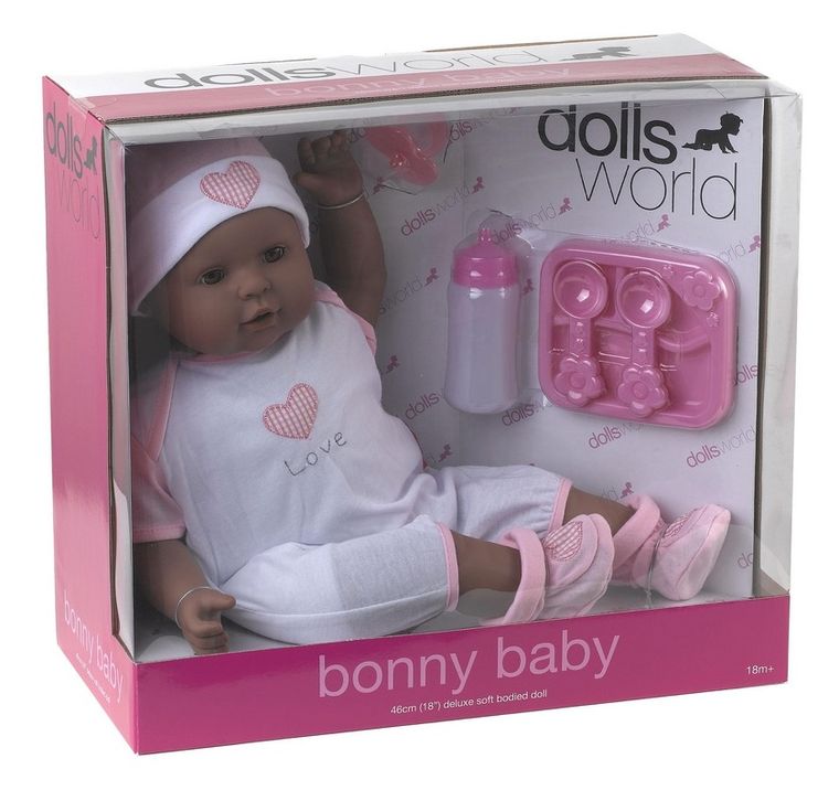 Dolls World, Lalka Bobas "Bonny Baby Black", 46 cm