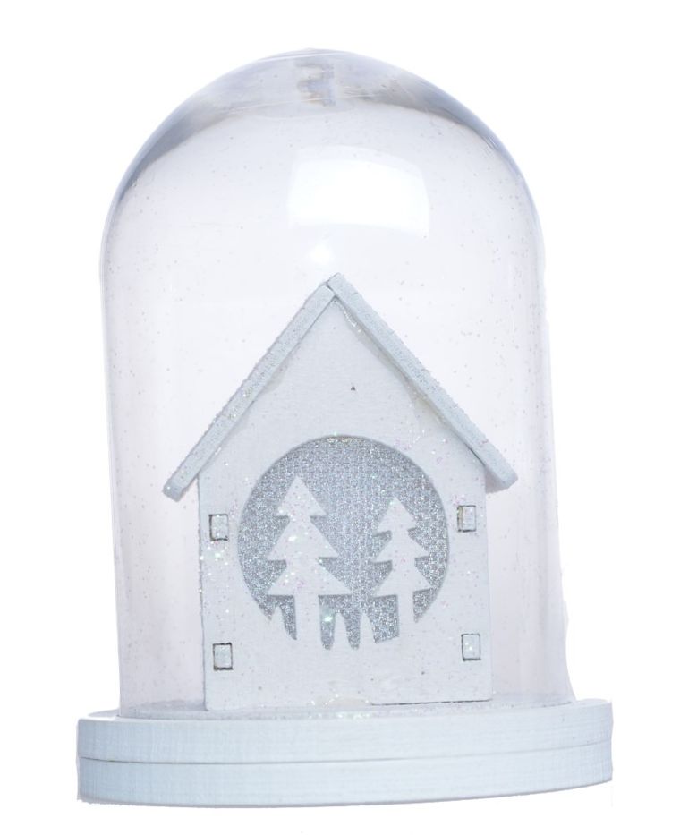 Domek led w szkle, biały, 7-7-9 cm