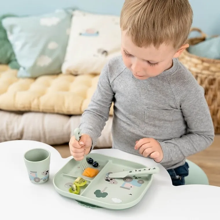 Done By Deer, Foodie, Tiny Farm, zestaw obiadowy z przyssawką, green