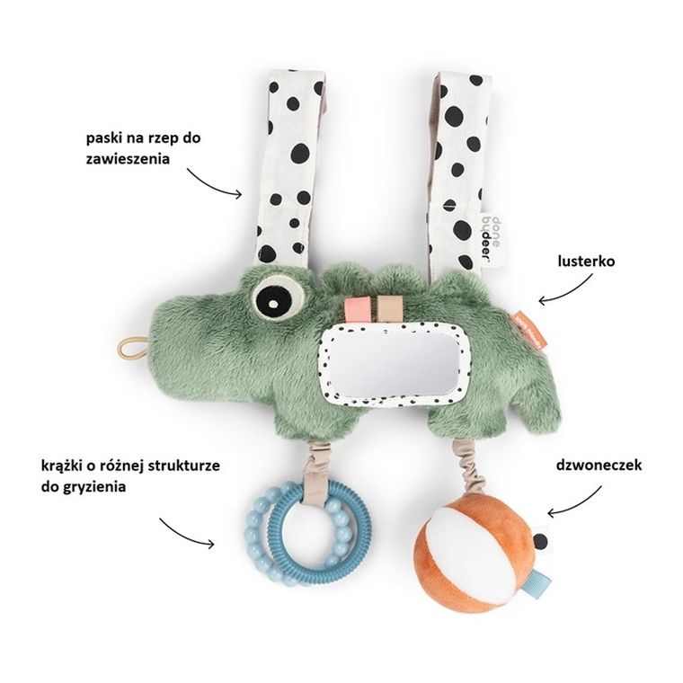 Done By Deer, Krokodyl Croco, zawieszka do wózka i fotelika, green