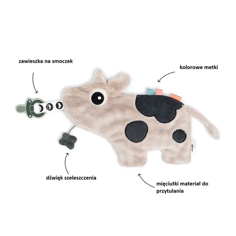 Done By Deer, Krówka Dotti, kocyk przytulanka dla niemowlaka, sand