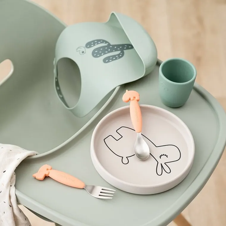 Done By Deer, Lama Lalee, talerz silikonowy dla dziecka, sand