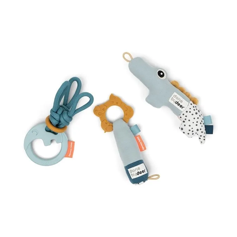Done by Deer, zestaw prezentowy z grzechotkami, blue