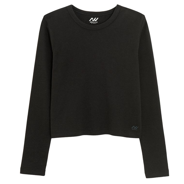 Dopasowana czarna bluzka z długim rękawem NOWEAR