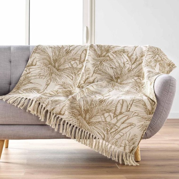 Douceur D'intérieur, Dune, narzuta na sofę, z motywem liści, 125-150 cm