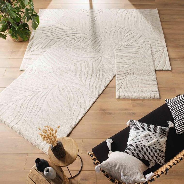 Douceur d'intérieur, dywan do salonu, Ankara, beżowy, wzór liści